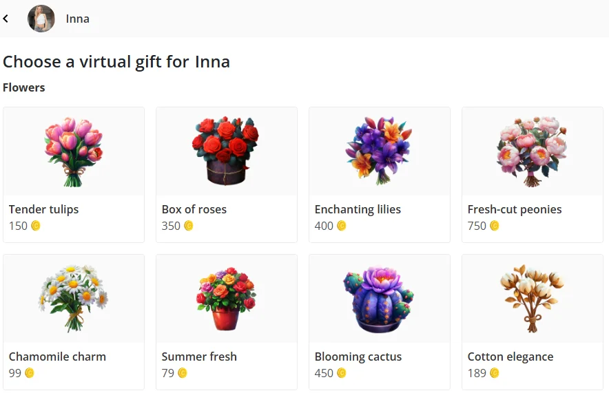 Virtual Gifts and Flowers